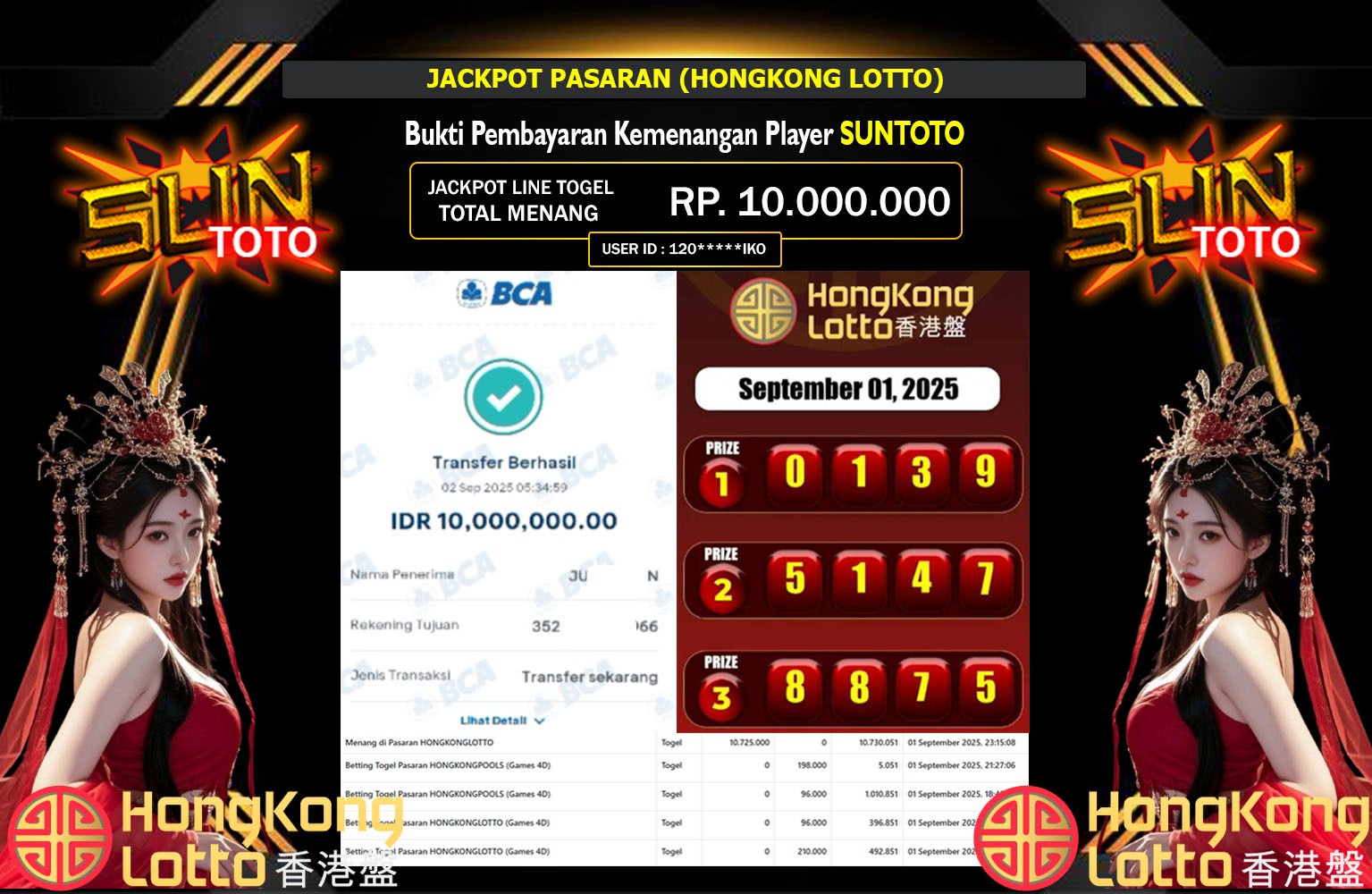 SUNTOTO JACKPOT PASARAN (HONGKONG LOTTO) Rp.10.000.000,- LUNAS