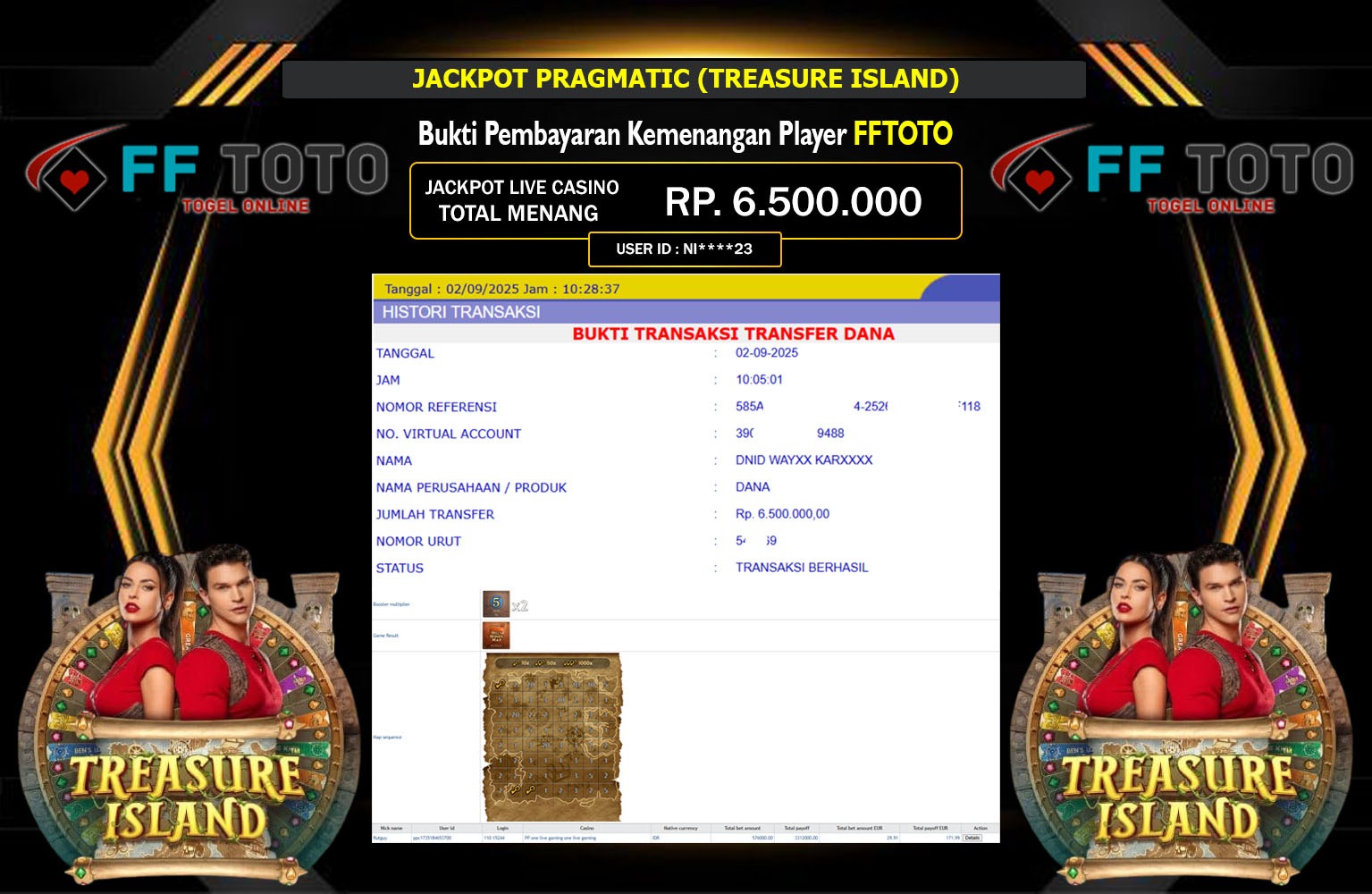 FFTOTO JACKPOT PRAGMATIC (TREASURE ISLAND) Rp.6.500.000,- LUNAS
