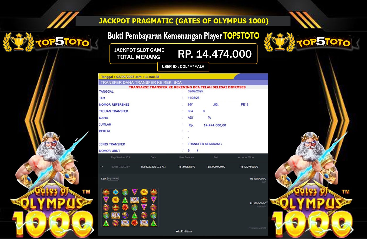 TOP5TOTO JACKPOT PRAGMATIC (GATES OF OLYMPUS 1000) Rp.14.474.000,- LUNAS