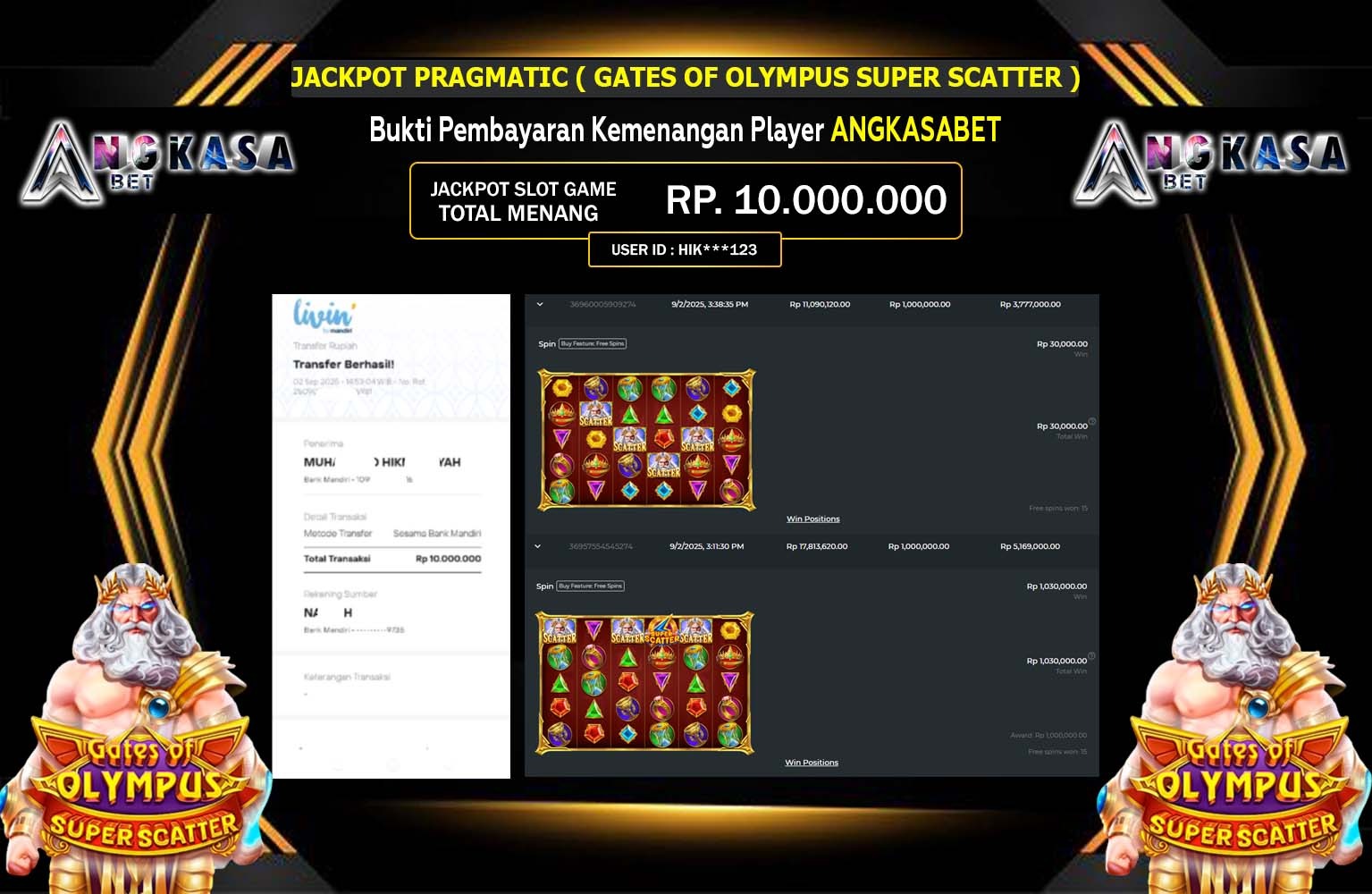 ANGKASABET JACKPOT PRAGMATIC (Gates of Olympus Super Scatter) Rp.10.000.000,- LUNAS