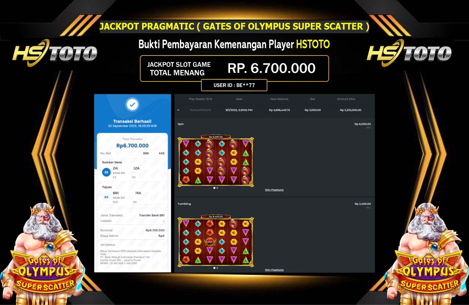 HSTOTO JACKPOT PRAGMATIC (Gates of Olympus Super Scatter) Rp.6.700.000,- LUNAS