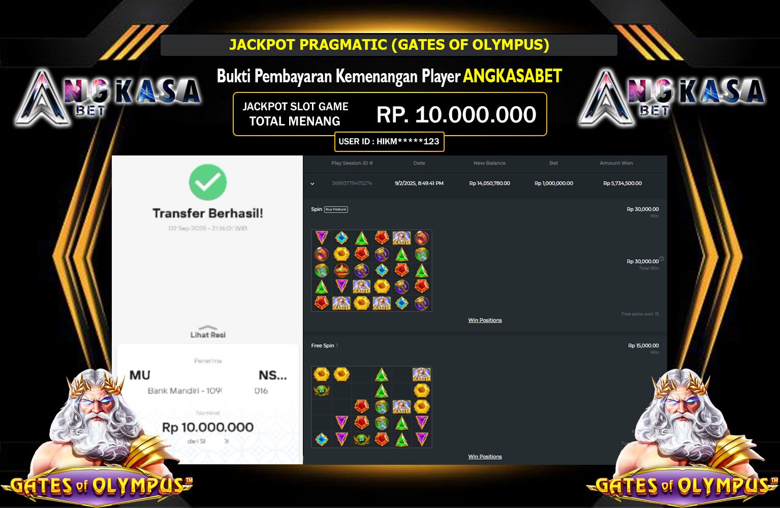 ANGKASABET JACKPOT PRAGMATIC (GATES OF OLYMPUS) Rp.10.000.000,- LUNAS