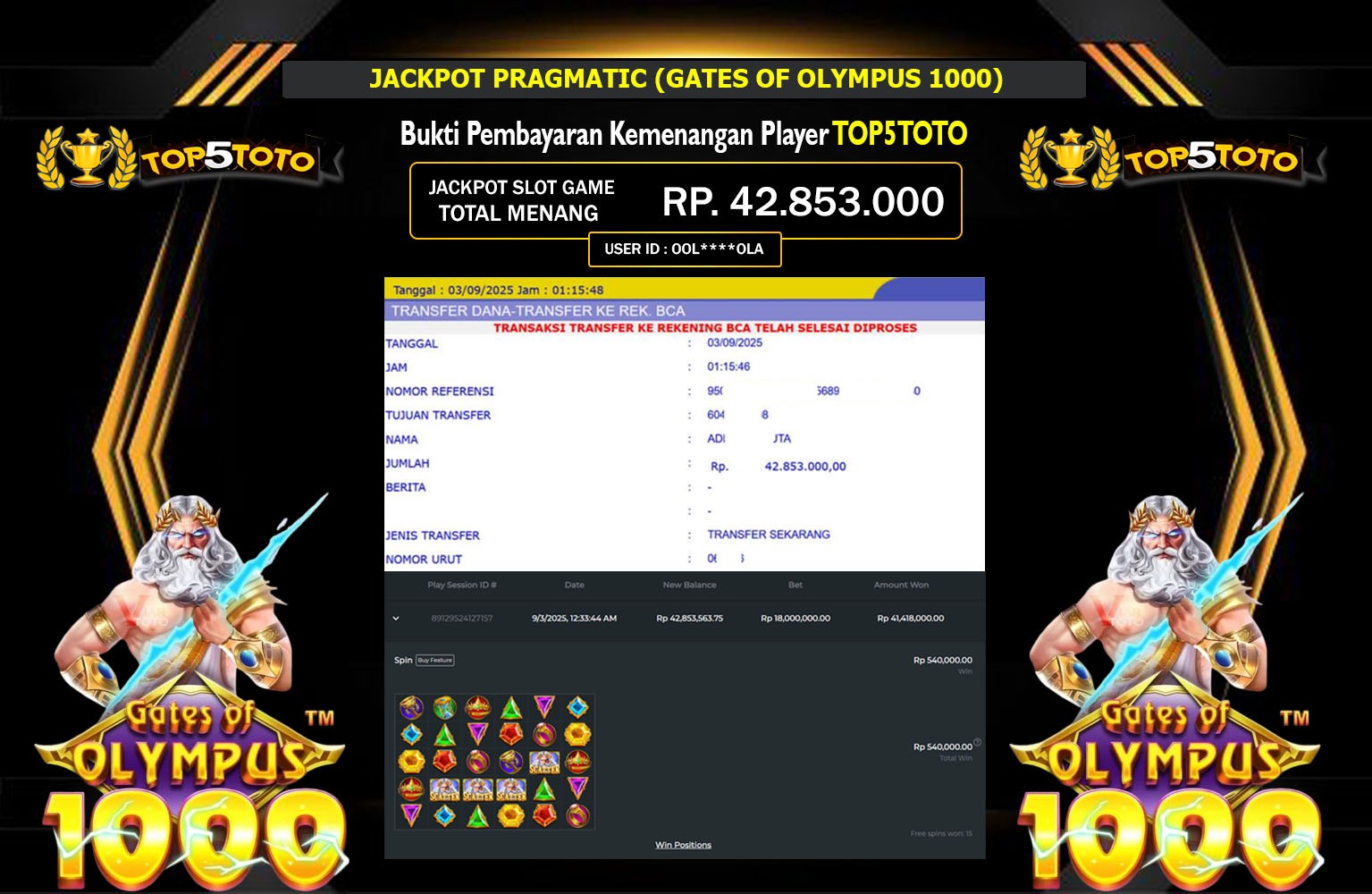 TOP5TOTO JACKPOT PRAGMATIC (GATES OF OLYMPUS 1000) Rp.42.853.000,- LUNAS