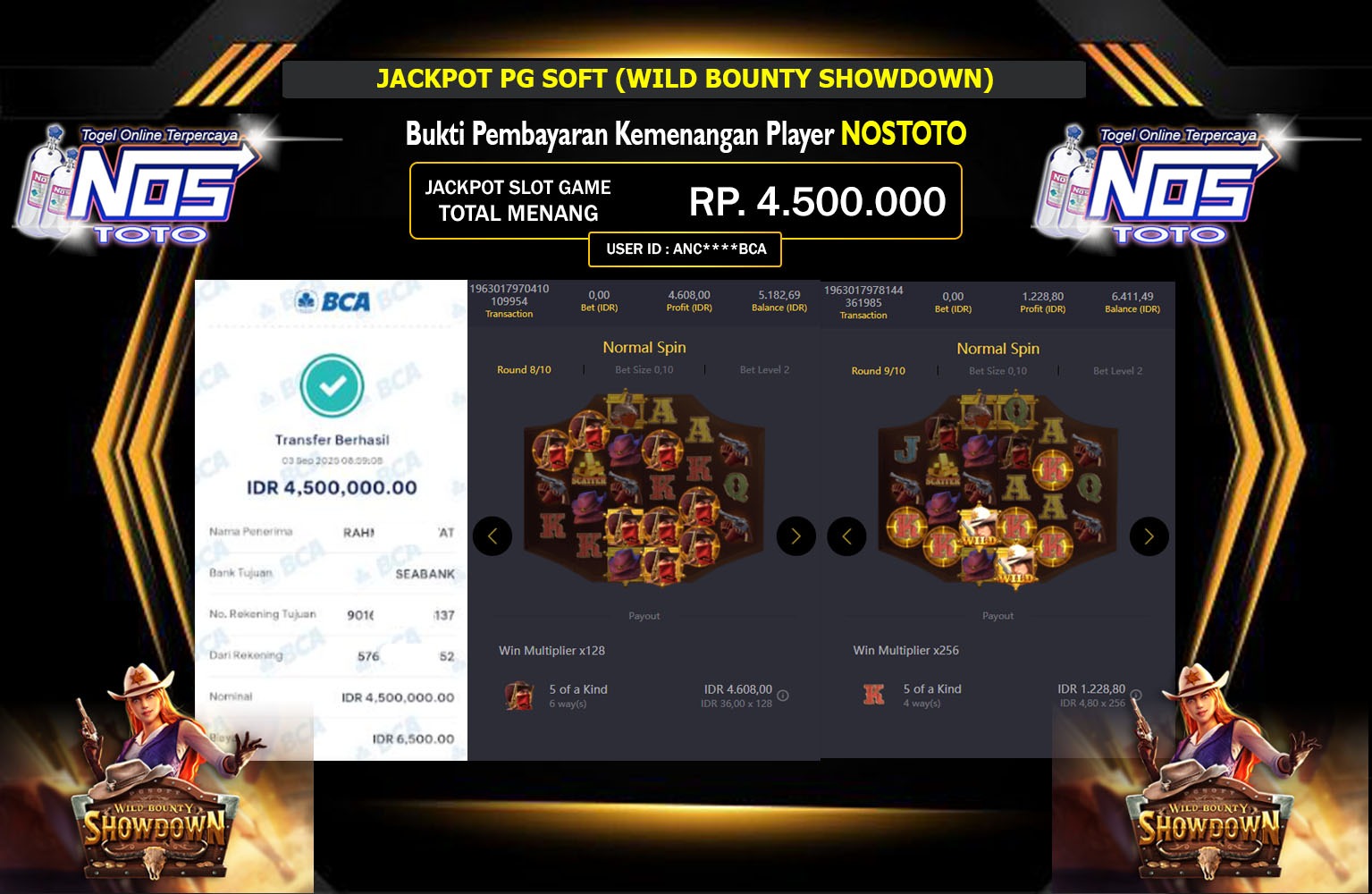 NOSTOTO JACKPOT PG SOFT (WILD BOUNTY SHOWDOWN) Rp.4.500.000,- LUNAS
