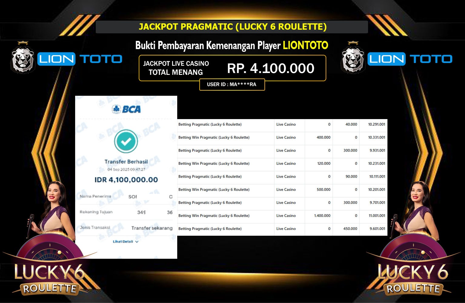 LIONTOTO JACKPOT PRAGMATIC (LUCKY  ROULETTE) Rp.4.100.000,- LUNAS