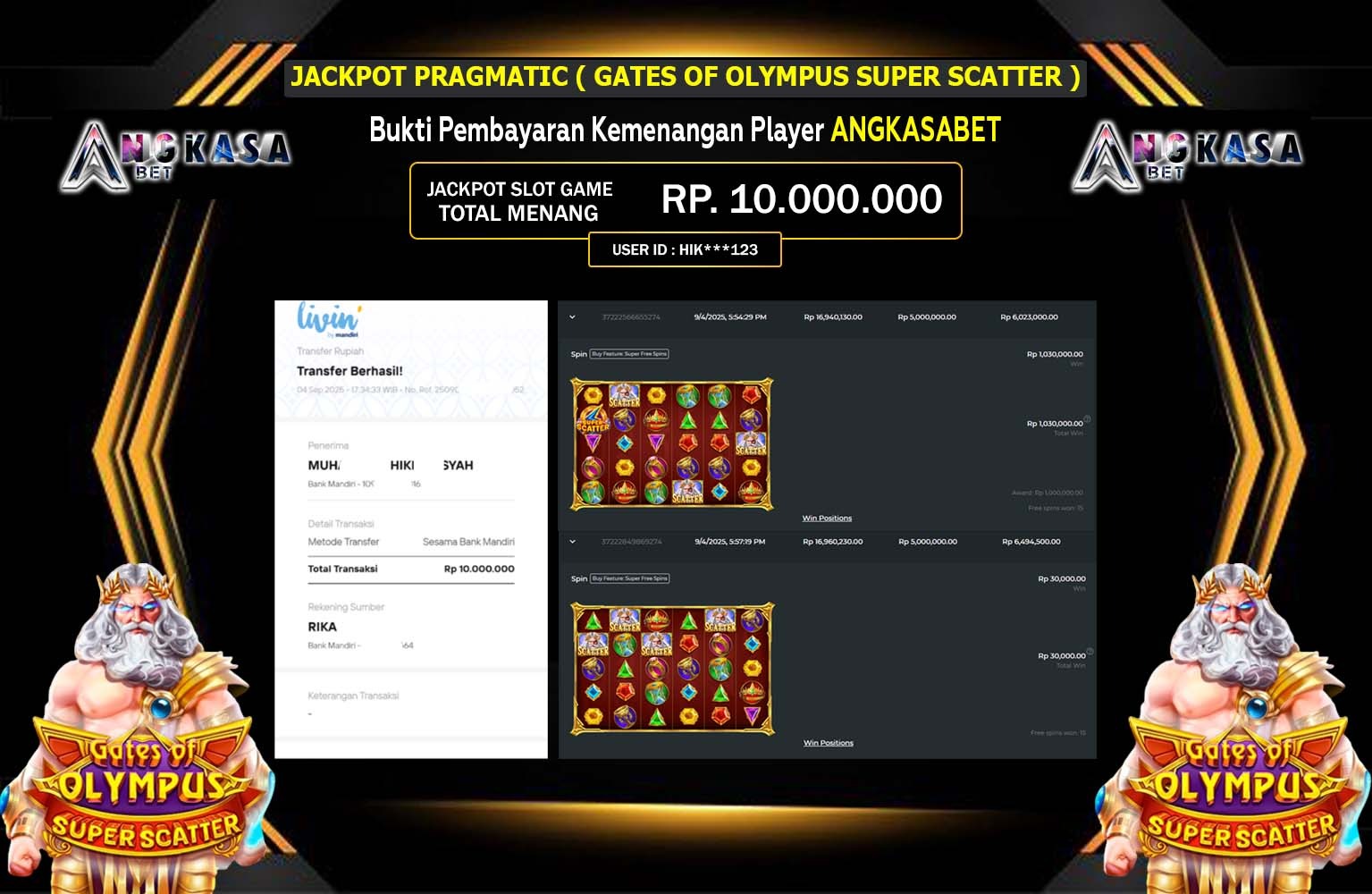 ANGKASABET JACKPOT PRAGMATIC (Gates of Olympus Super Scatter) Rp.10.000.000,- LUNAS