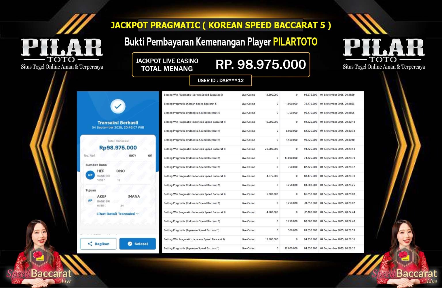 PILARTOTO JACKPOT PRAGMATIC (SPEED BACCARAT) Rp.98.975.000,- LUNAS