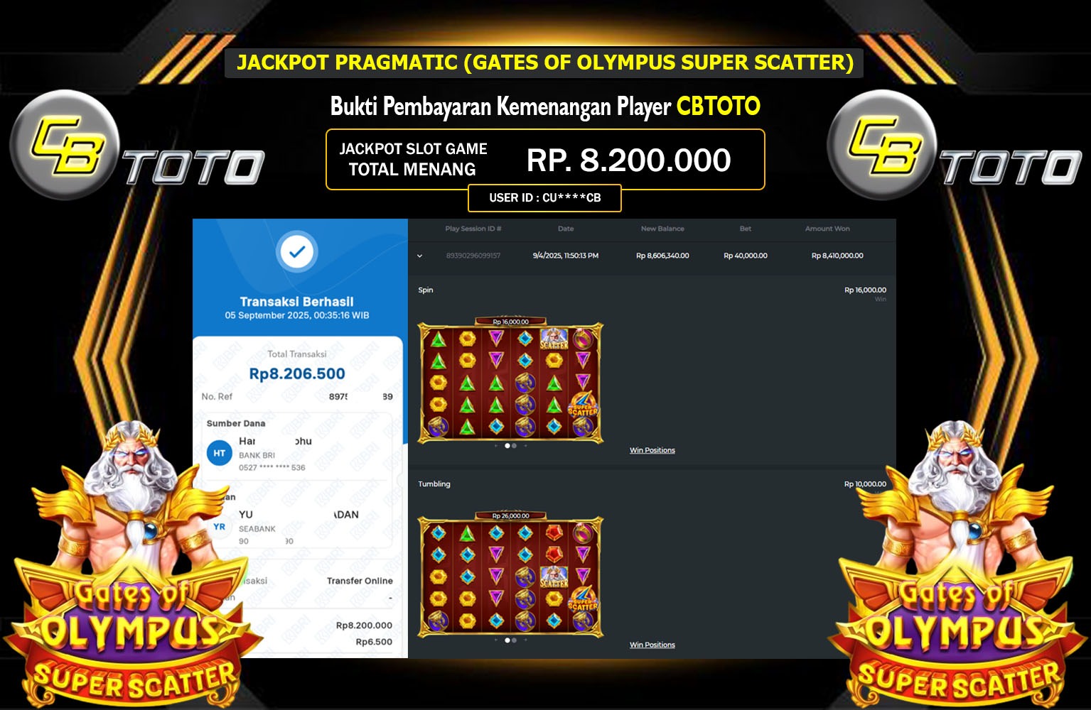 CBTOTO JACKPOT PRAGMATIC (GATES OF OLYMPUS SUPER SCATTER) Rp.8.200.000,- LUNAS