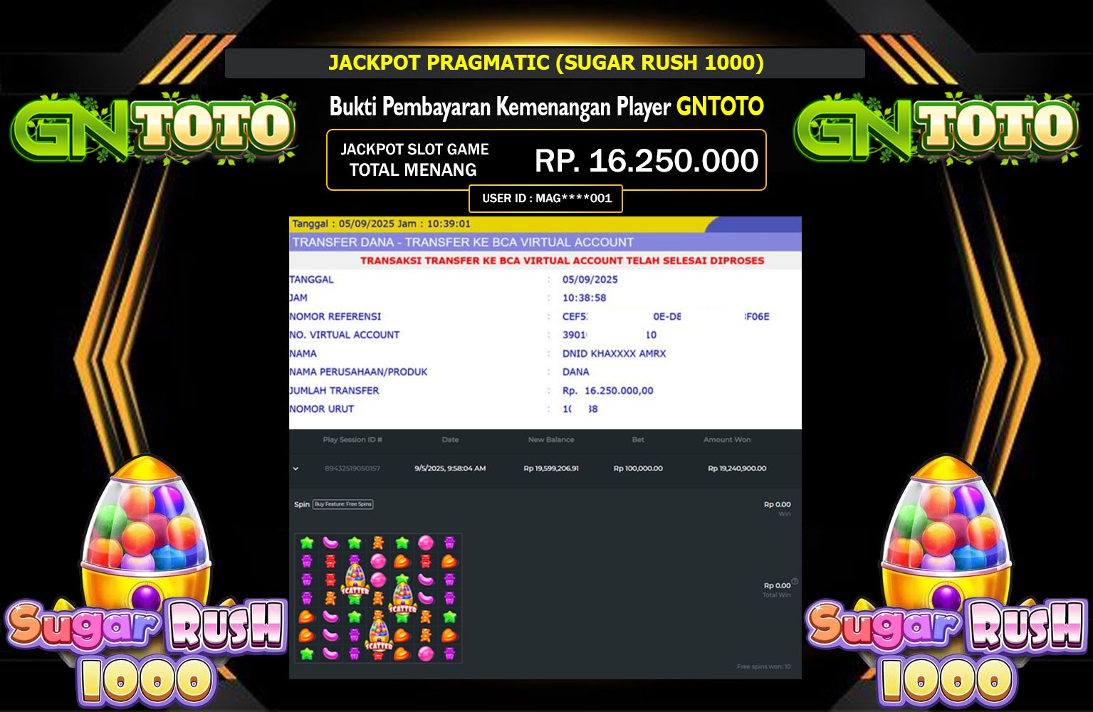 GNTOTO JACKPOT PRAGMATIC (SUGAR RUSH 1000) Rp.16.250.000,- LUNAS