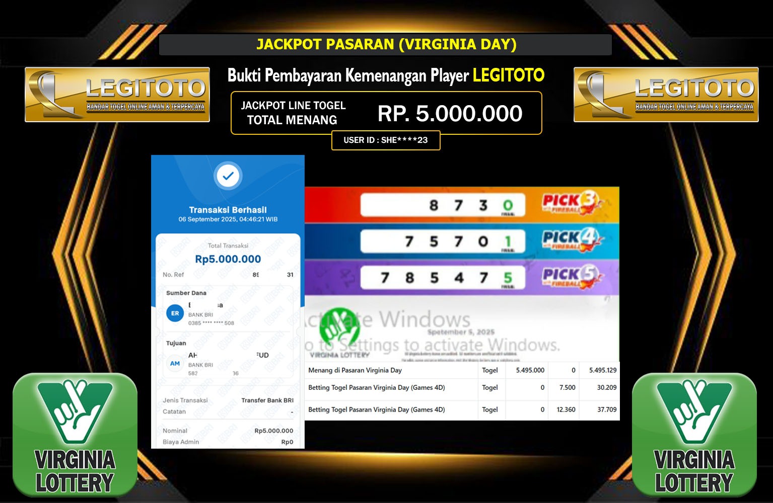 LEGITOTO JACKPOT PASARAN (VIRGINIA DAY) Rp.5.000.000,- LUNAS