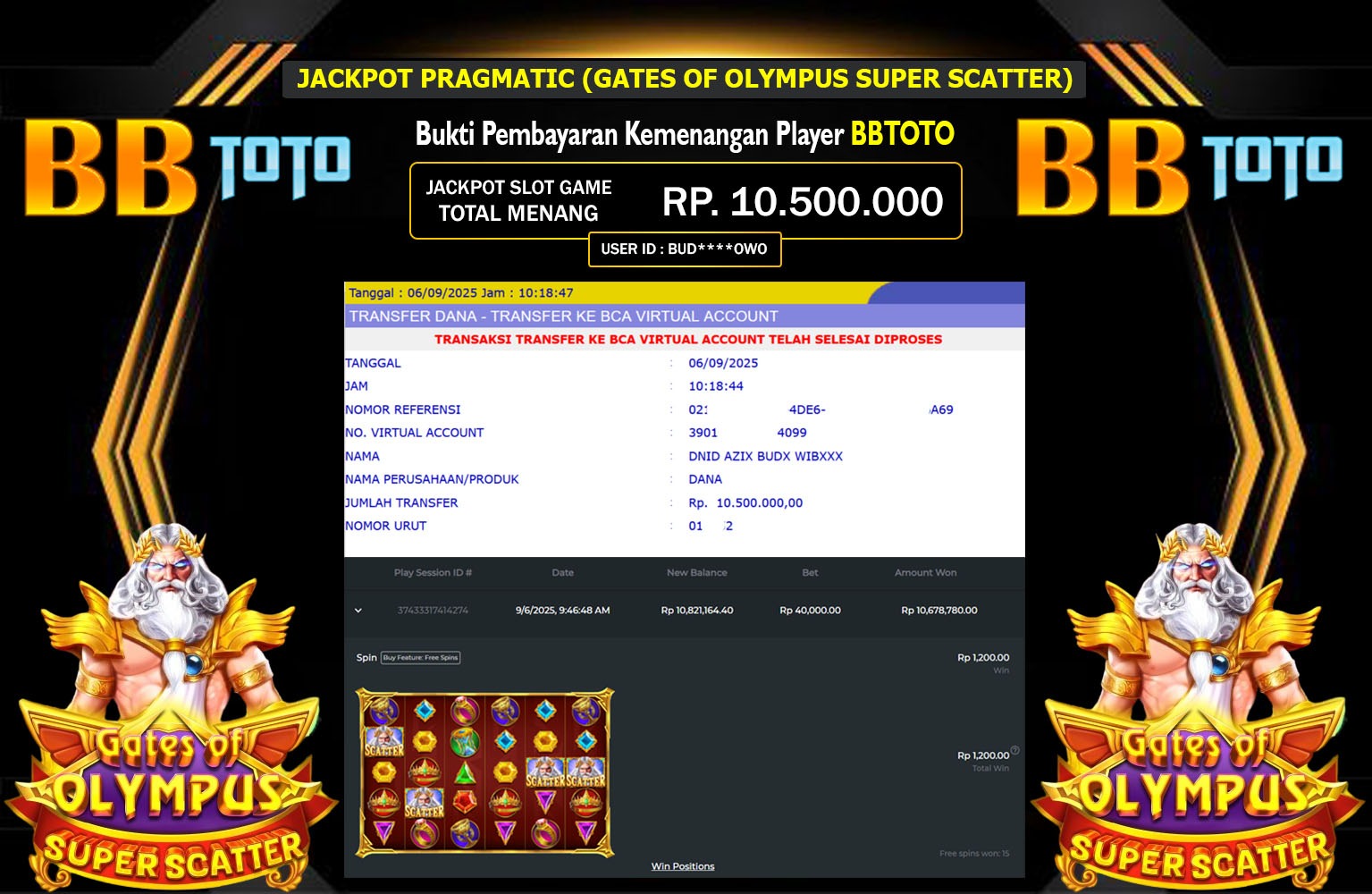 BBTOTO JACKPOT PRAGMATIC (GATES OF OLYMPUS SUPER SCATTER) Rp.10.500.000,- LUNAS