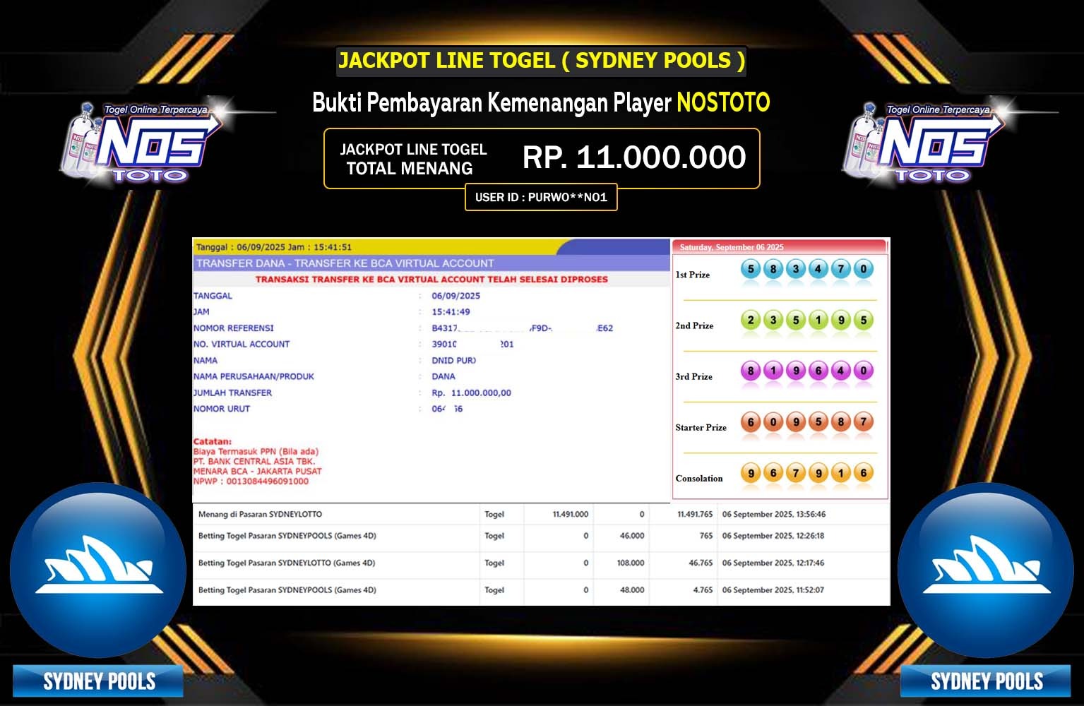 NOSTOTO JACKPOT LINE TOGEL (SYDNEY POOLS) Rp.11.000.000,- LUNAS