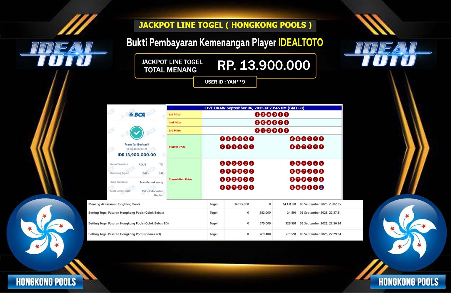 IDEALTOTO JACKPOT LINE TOGEL (HONGKONG POOLS) Rp.13.900.000,- LUNAS