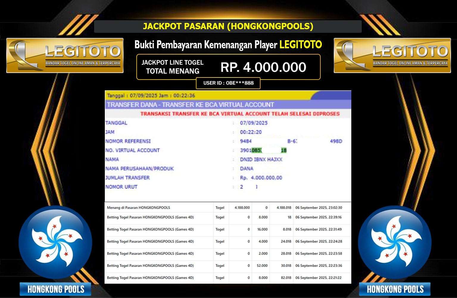 LEGITOTO JACKPOT PASARAN (HONGKONG POOLS) Rp.4.000.000,- LUNAS