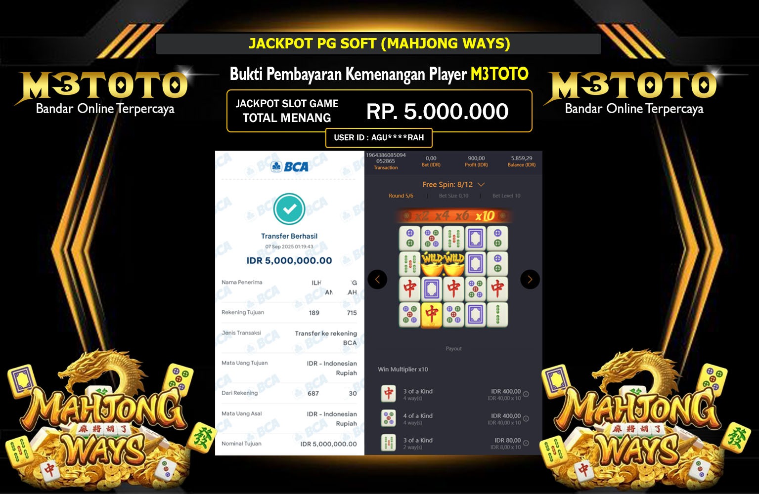 M3TOTO JACKPOT PG SOFT (MAHJONG WAYS) Rp.5.000.000,- LUNAS