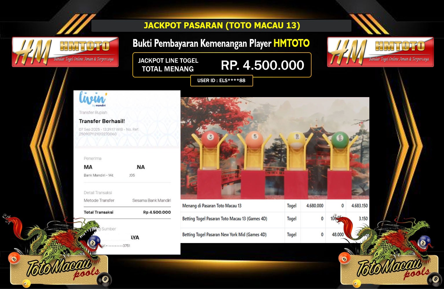 HMTOTO JACKPOT LINE TOGEL (TOTO MACAU 13) Rp.4.500.000,- LUNAS