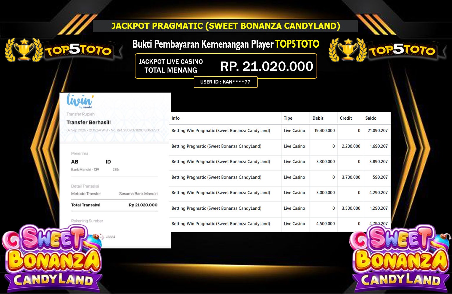 TOP5TOTO JACKPOT PRAGMATIC (SWEET BONANZA CANDYLAND) Rp.21.020.000,- LUNAS