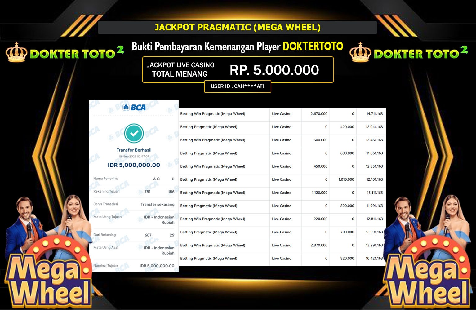 DOKTERTOTO2 JACKPOT PRAGMATIC (MEGA WHEEL) Rp.5.000.000,- LUNAS