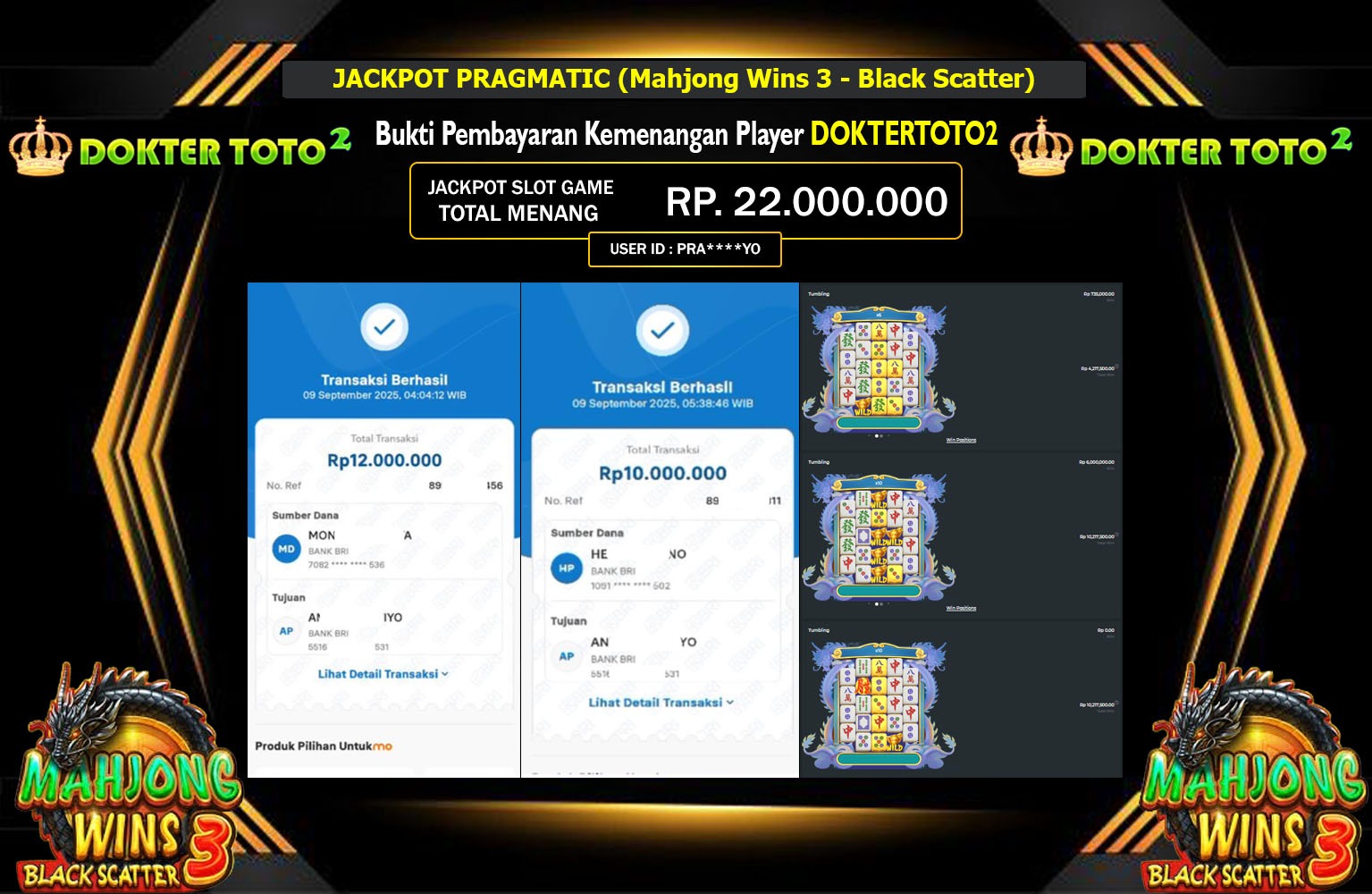 DOKTERTOTO2 JACKPOT PRAGMATIC (MAHJONG WINS 3 - BLACK SCATTER) Rp.22.000.000,- LUNAS