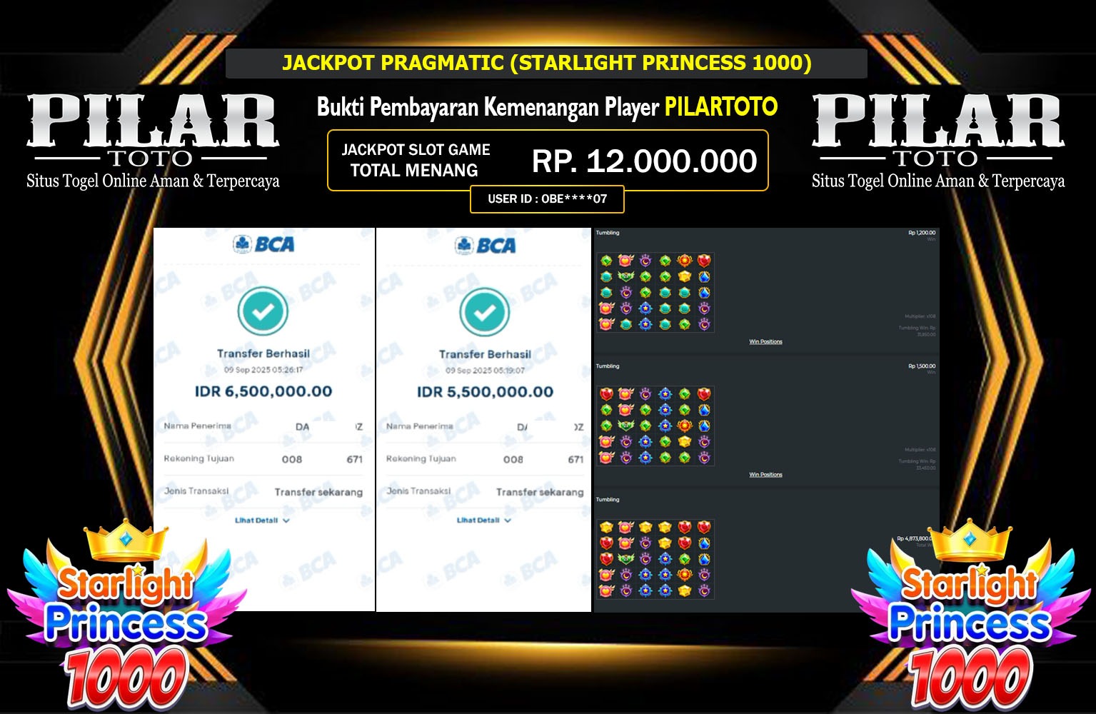 PILARTOTO JACKPOT PRAGMATIC (STARLIGHT PRINCESS 1000) Rp.12.000.000,- LUNAS