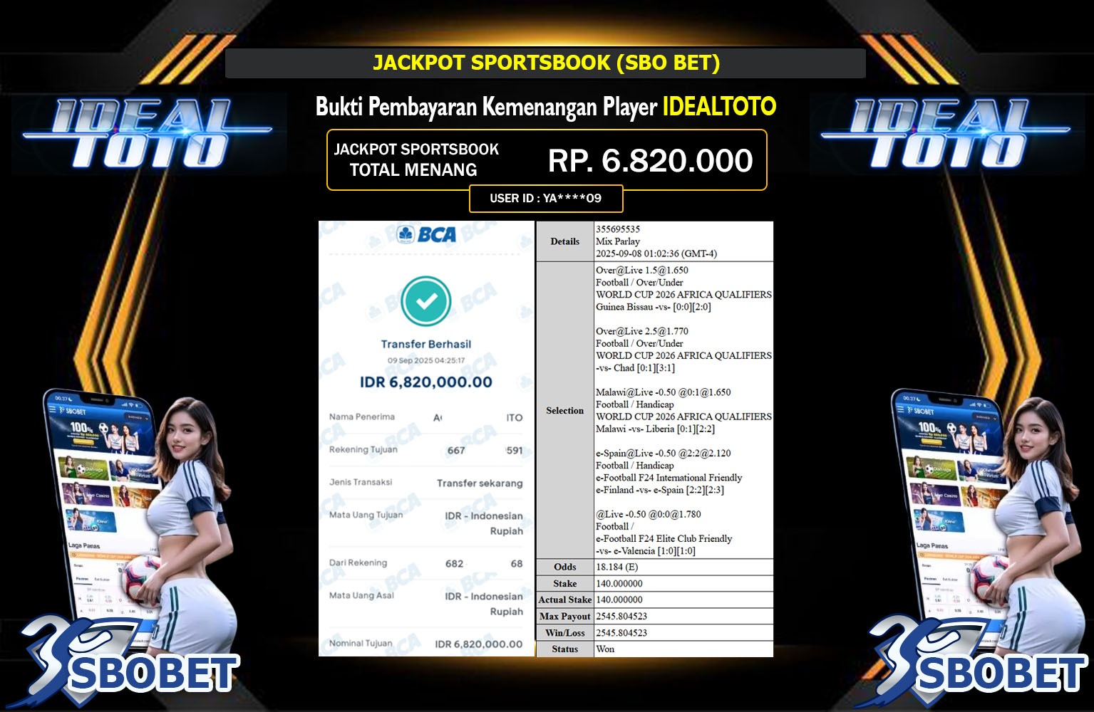 IDEALTOTO JACKPOT SPORTSBOOK (SBO BET) Rp.6.820.000,- LUNAS