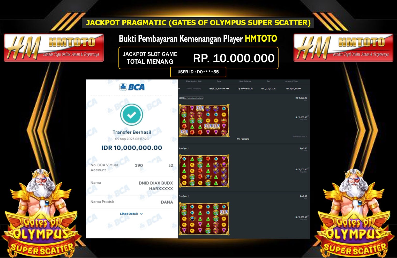 HMTOTO JACKPOT PRAGMATIC (GATES OF OLYMPUS SUPER SCATTER) Rp.10.000.000,- LUNAS