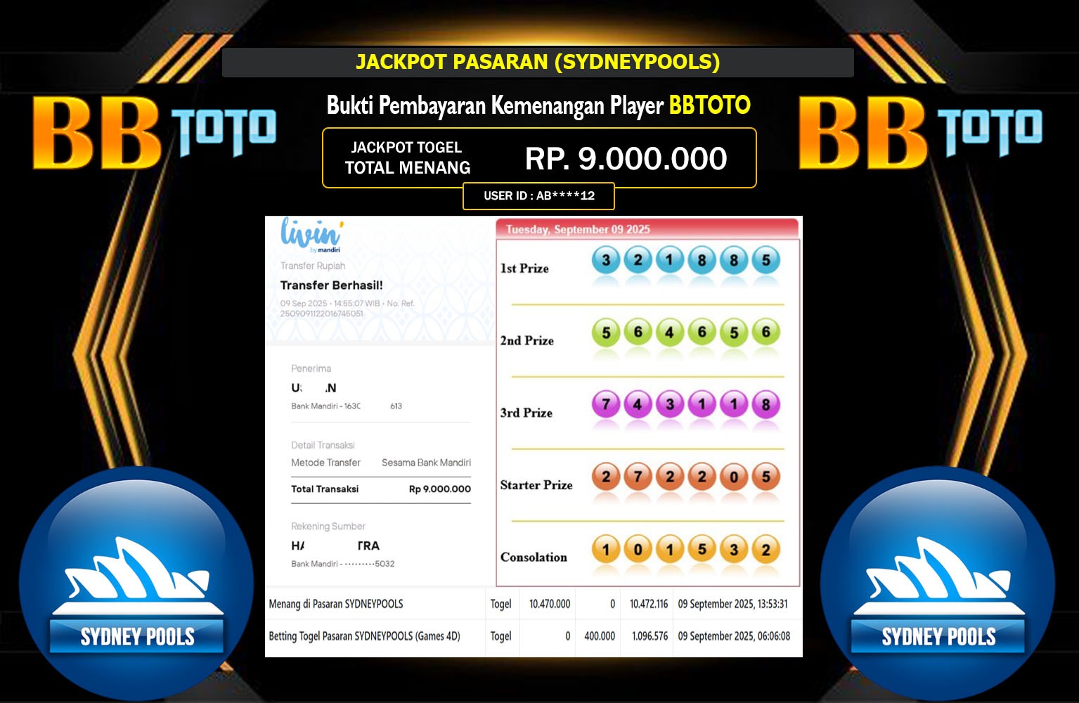 BBTOTO JACKPOT PASARAN (SYDNEYPOOLS) Rp.9.000.000,- LUNAS
