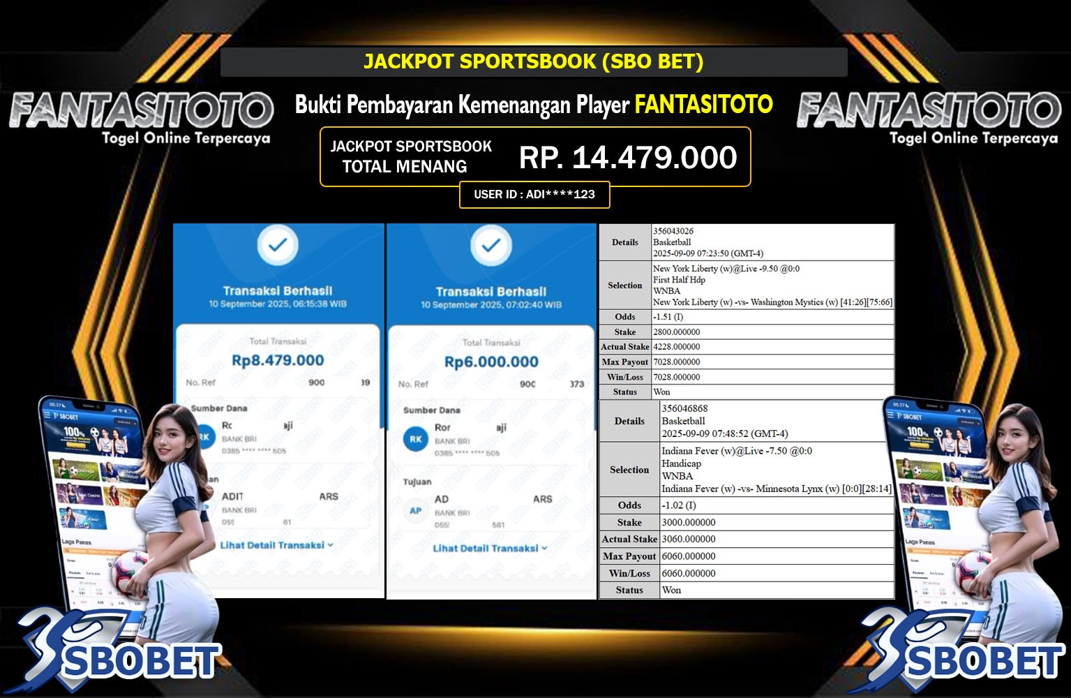 FANTASITOTO JACKPOT SPORTSBOOK (SBO BET) Rp.14.479.000,- LUNAS