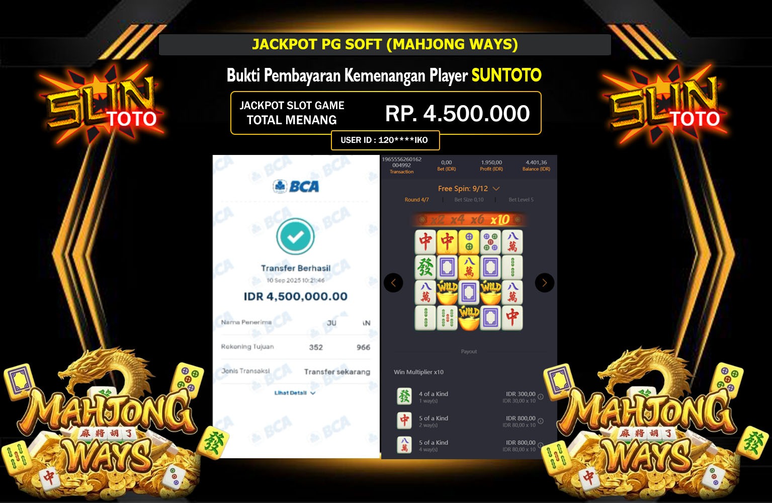 SUNTOTO JACKPOT PG SOFT (MAHJONG WAYS) Rp.4.500.000,- LUNAS