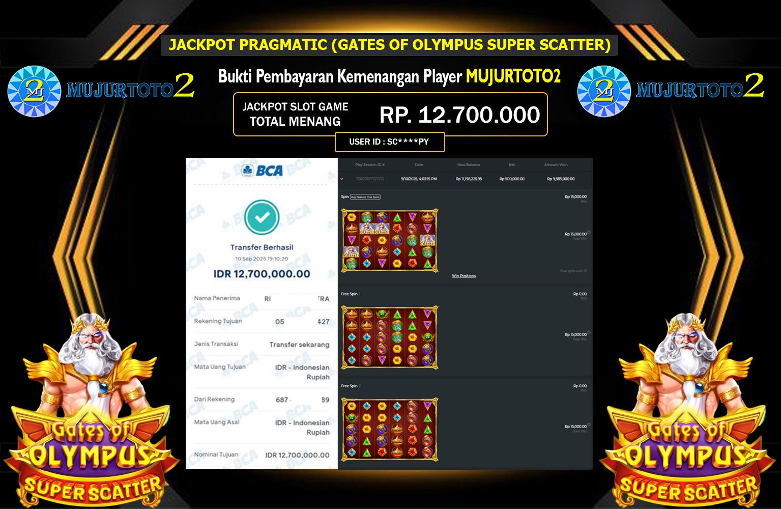 MUJURTOTO2 JACKPOT PRAGMATIC (GATES OF OLYMPUS SUPER SCATTER) Rp.12.700.000,- LUNAS