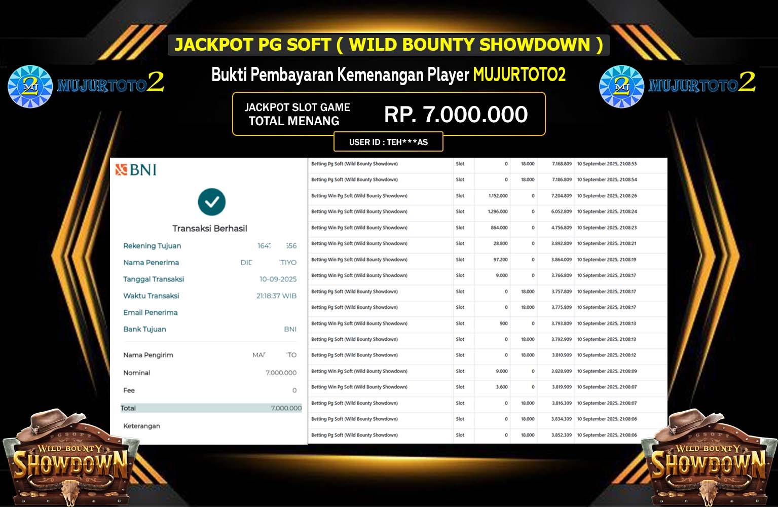 MUJURTOTO2 JACKPOT PG SOFT (Wild Bounty Showdown) Rp.7.000.000,- LUNAS