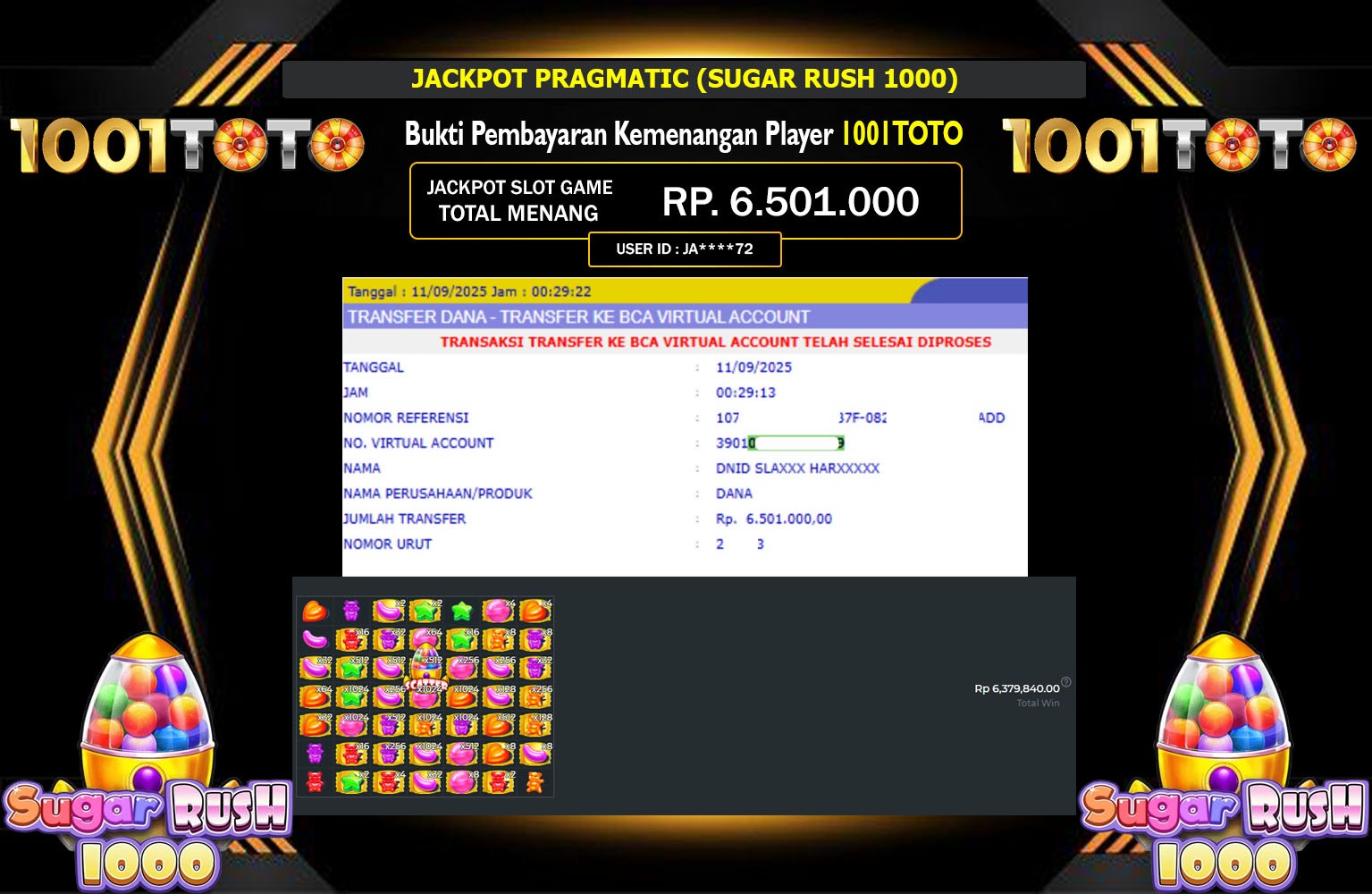1001TOTO JACKPOT PRAGMATIC (SUGAR RUSH 1000) Rp.6.501.000,- LUNAS