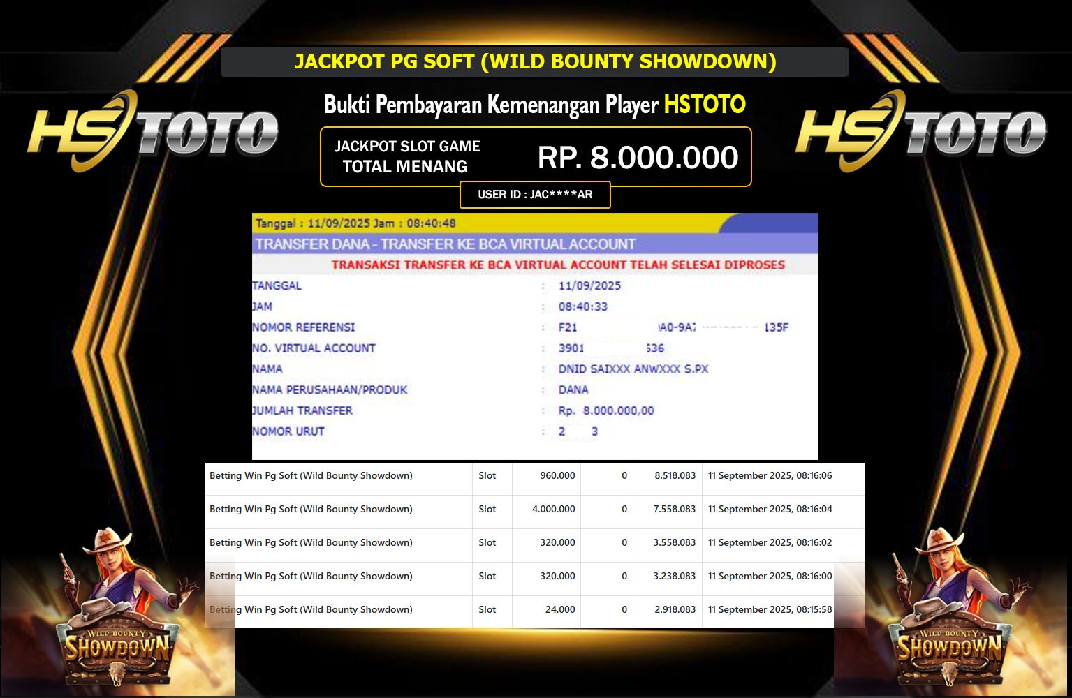 HSTOTO JACKPOT PG SOFT (WILD BOUNTY SHOWDOWN) Rp.8.000.000,- LUNAS