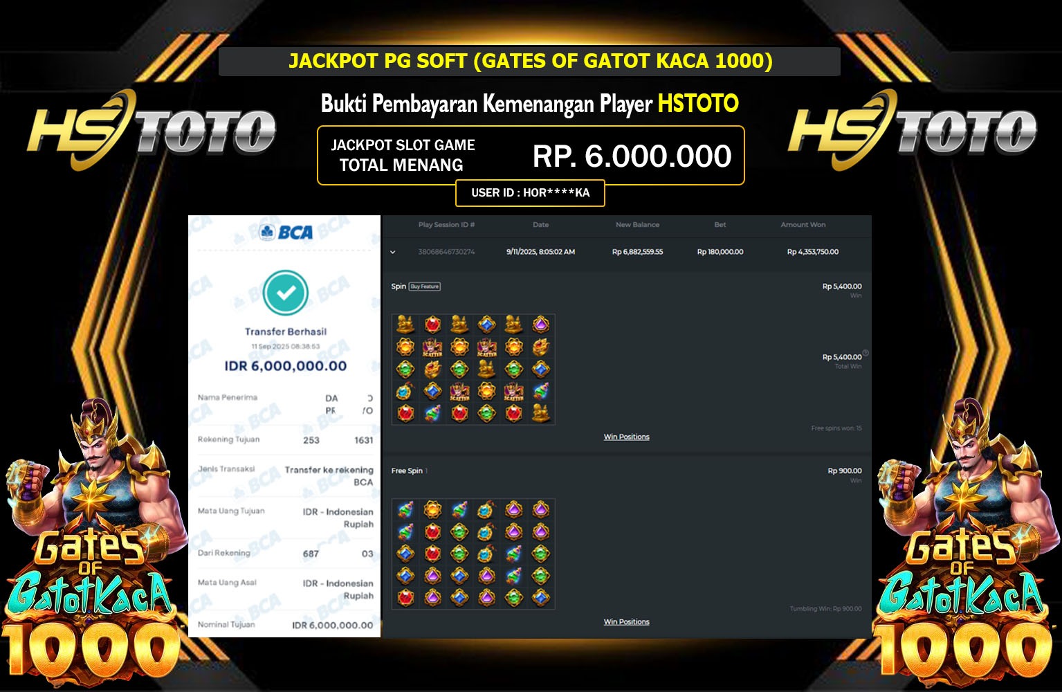 HSTOTO JACKPOT PRAGMATIC (GATES OF GATOT KACA 1000) Rp.6.000.000,- LUNAS