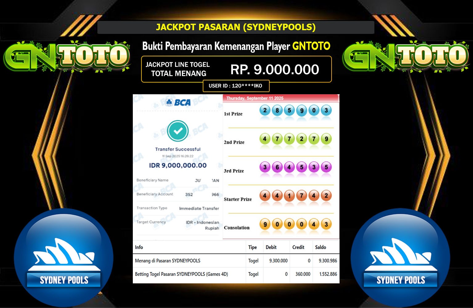 GNTOTO JACKPOT PASARAN (SYDNEYPOOLS) Rp.9.000.000,- LUNAS