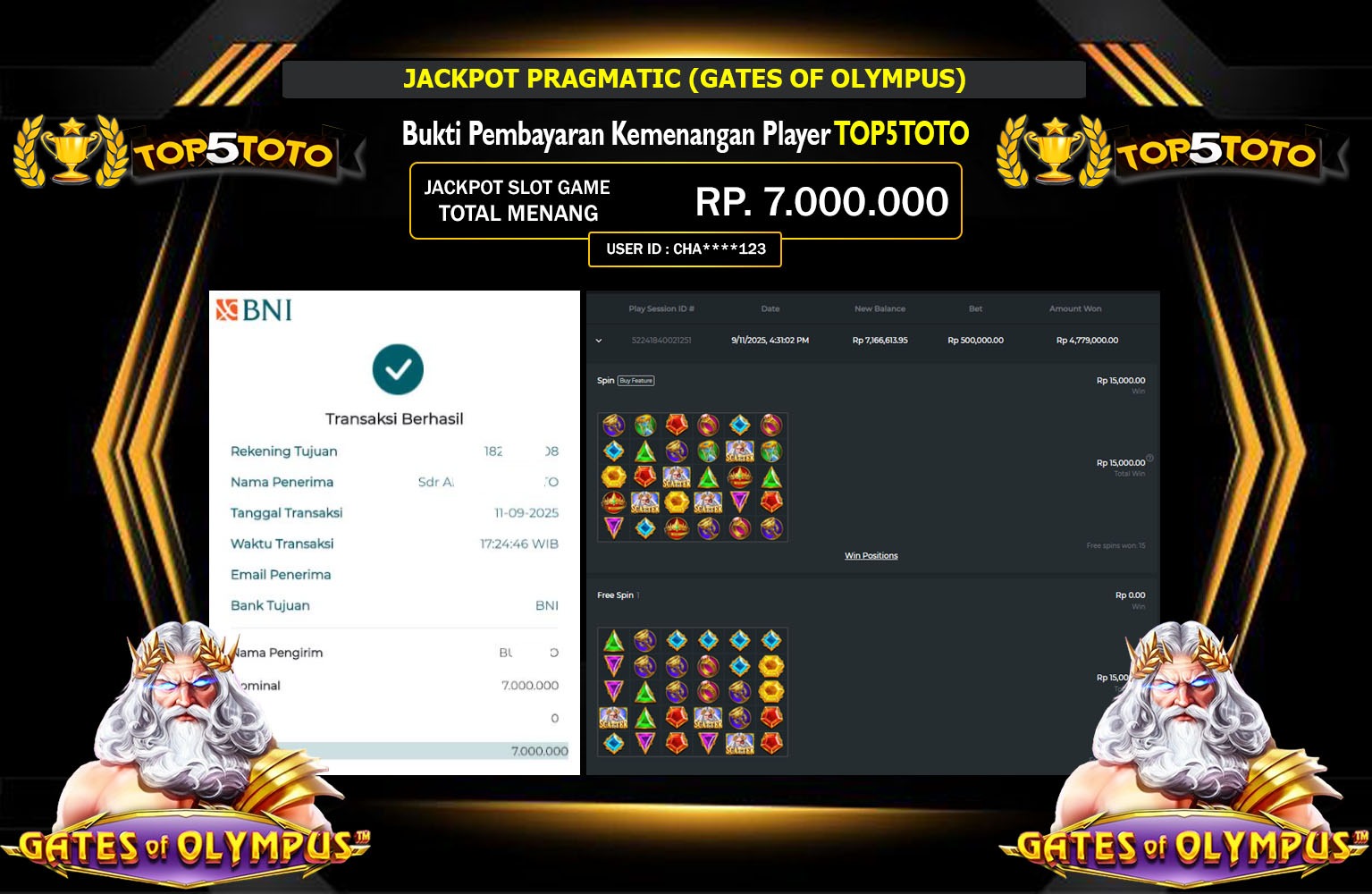 TOP5TOTO JACKPOT PRAGMATIC (GATES OF OLYMPUS) Rp.7.000.000,- LUNAS