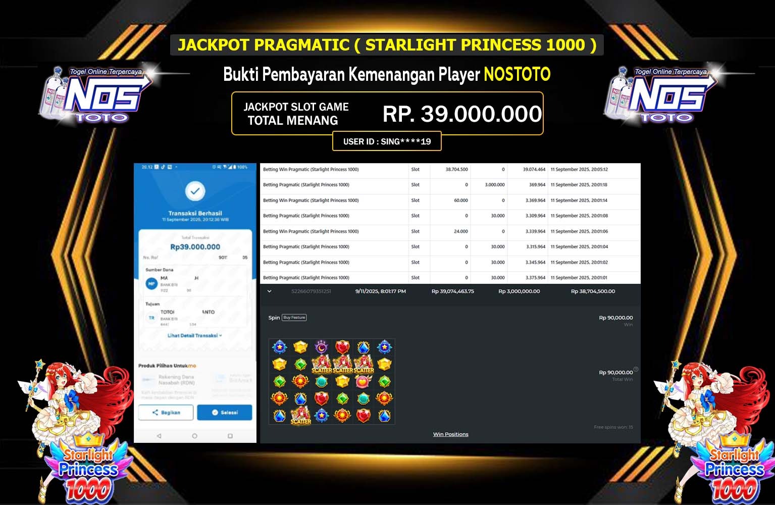 NOSTOTO JACKPOT PRAGMATIC (Starlight Princess 1000) Rp.39.000.000,- LUNAS