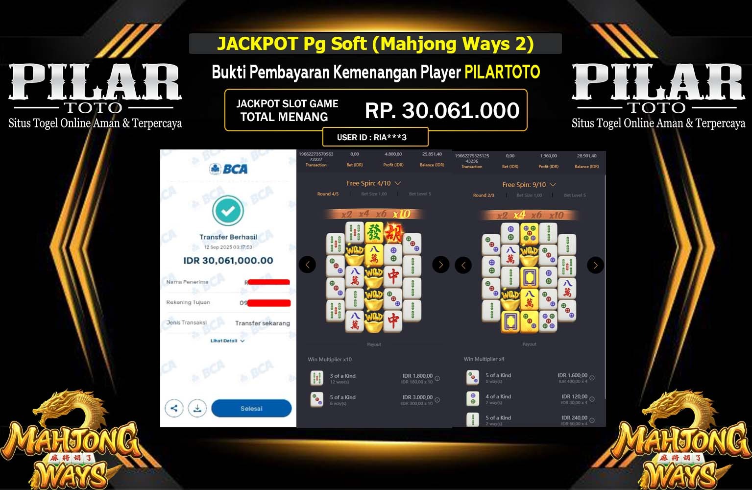 PILARTOTO JACKPOT PG SOFT (MAHJONG WAYS 2) Rp.30.061.000,- LUNAS