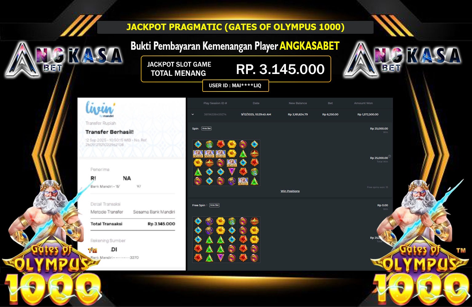 ANGKASABET JACKPOT PRAGMATIC (GATES OF OLYMPUS 1000) Rp.3.145.000,- LUNAS