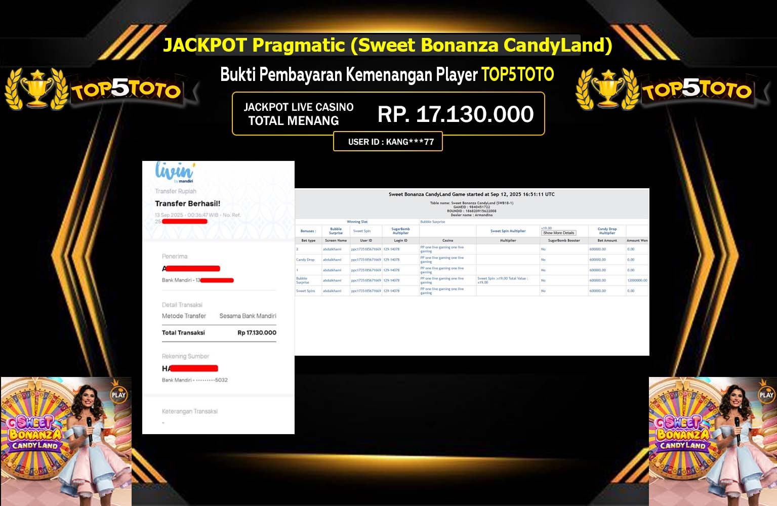 TOP5TOTO JACKPOT PRAGMATIC (SWEET BONANZA CANDYLAND) Rp.17.130.000,- LUNAS