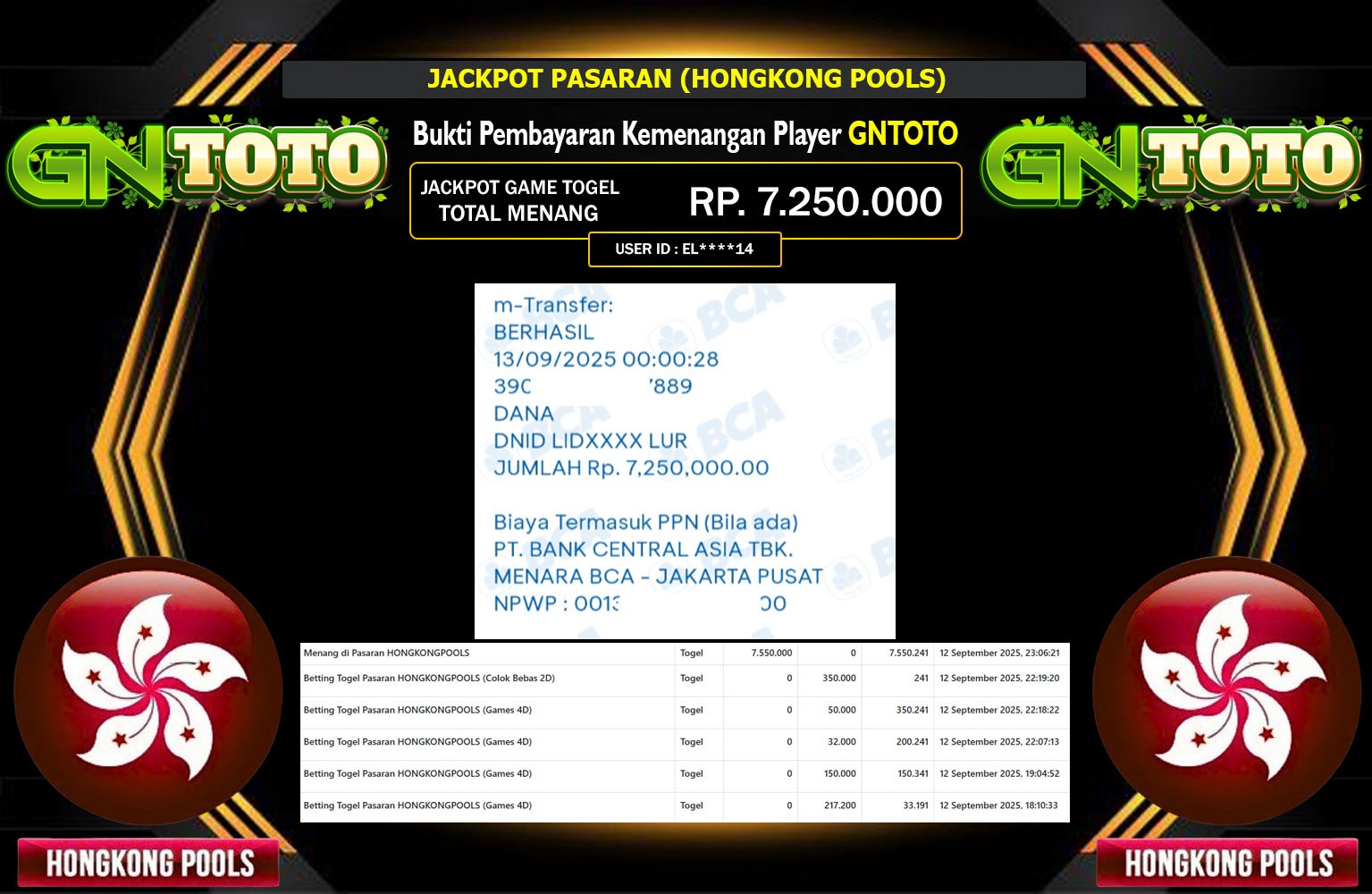GNTOTO JACKPOT PASARAN (HONGKONG POOLS) Rp.7.250.000,- LUNAS