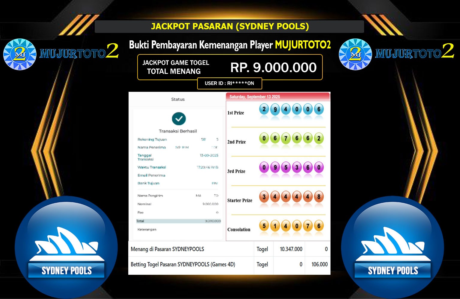 MUJURTOTO2 JACKPOT PASARAN (SYDNEY POOLS) Rp.9.000.000,- LUNAS