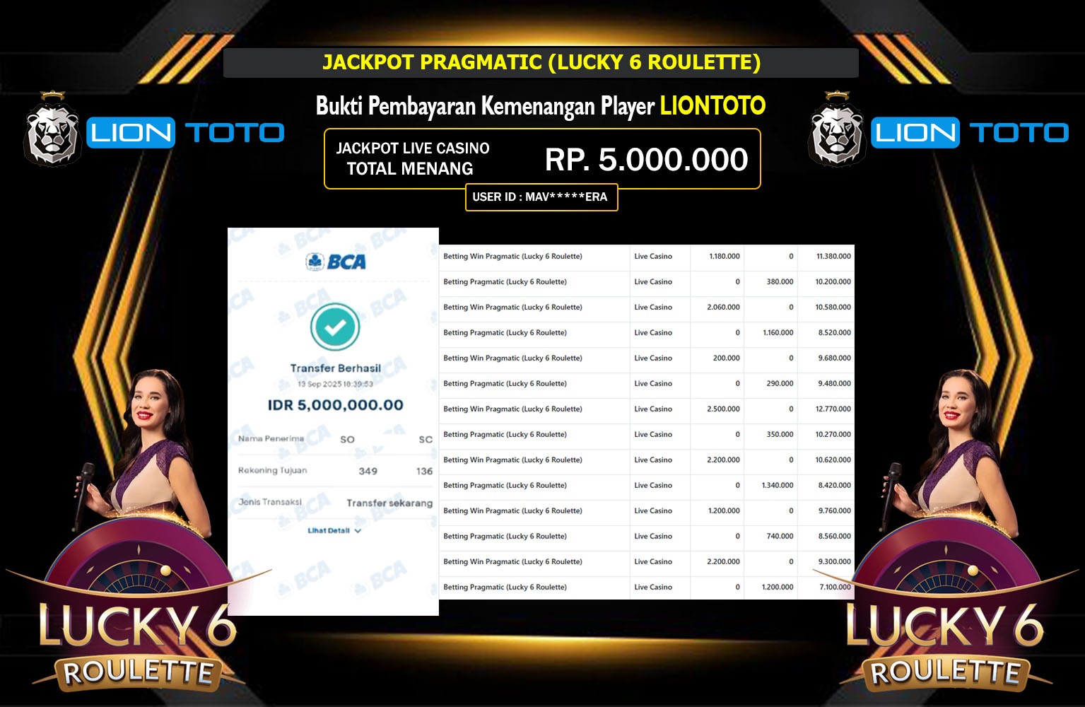 LIONTOTO JACKPOT PRAGMATIC (LUCKY 6 ROULETTE) Rp.5.000.000,- LUNAS