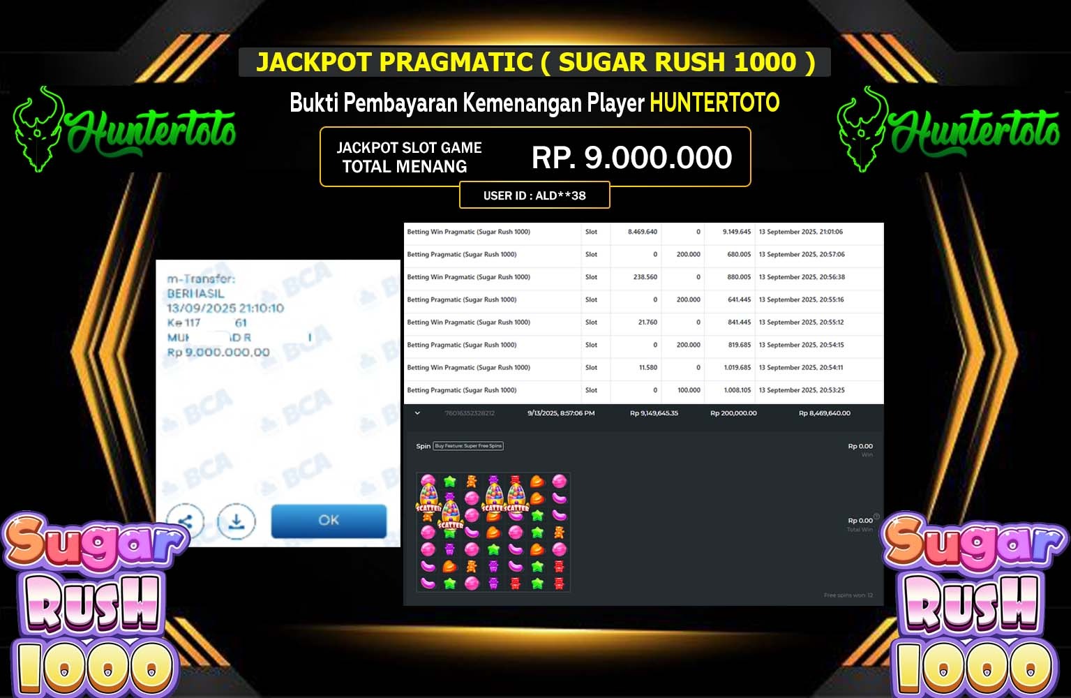 HUNTERTOTO JACKPOT PRAGMATIC (SUGAR RUSH 1000) Rp.9.000.000,- LUNAS
