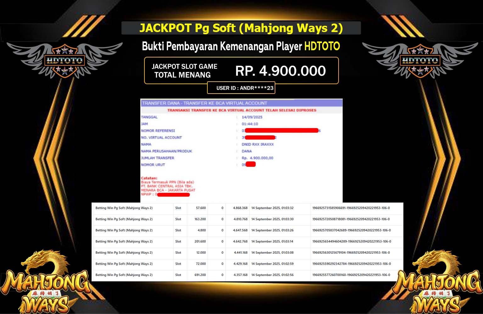 HDTOTO JACKPOT PG SOFT (MAHJONG WAYS 2) Rp.4.900.000,- LUNAS