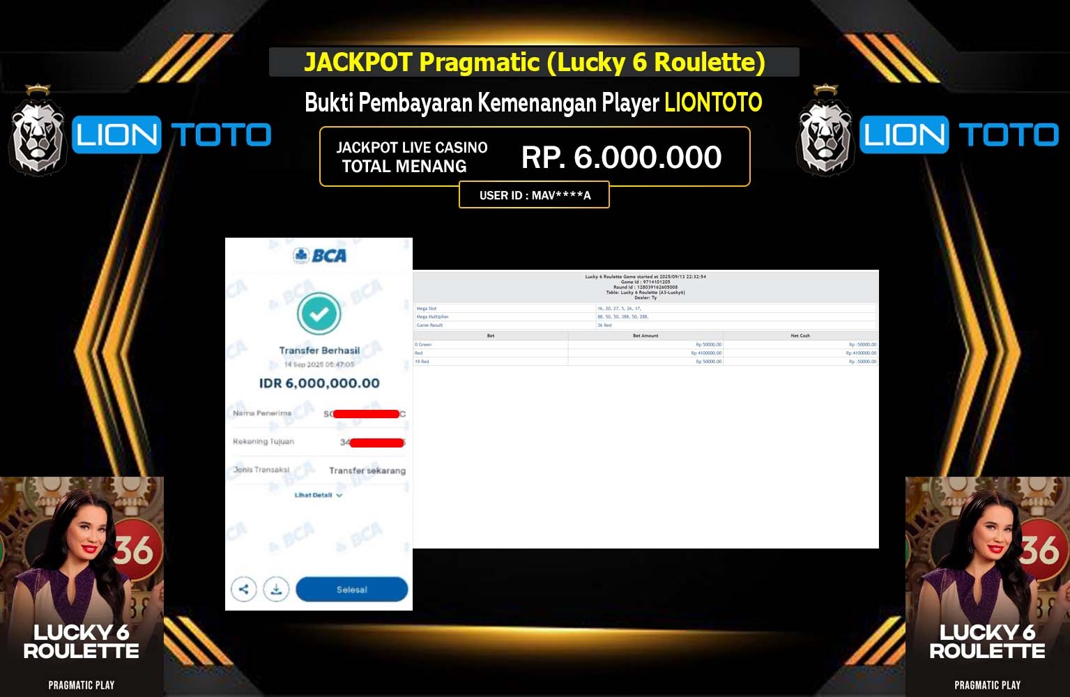 LIONTOTO JACKPOT PRAGMATIC (LUCKY 6 ROULETTE) Rp.6.000.000,- LUNAS