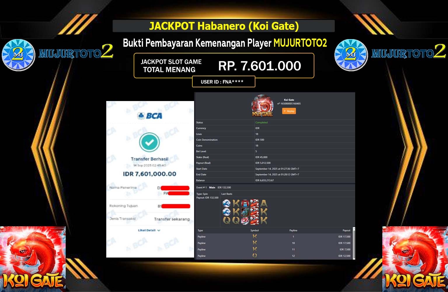 MUJURTOTO2 JACKPOT HABANERO (KOI GATE) Rp.7.601.000,- LUNAS