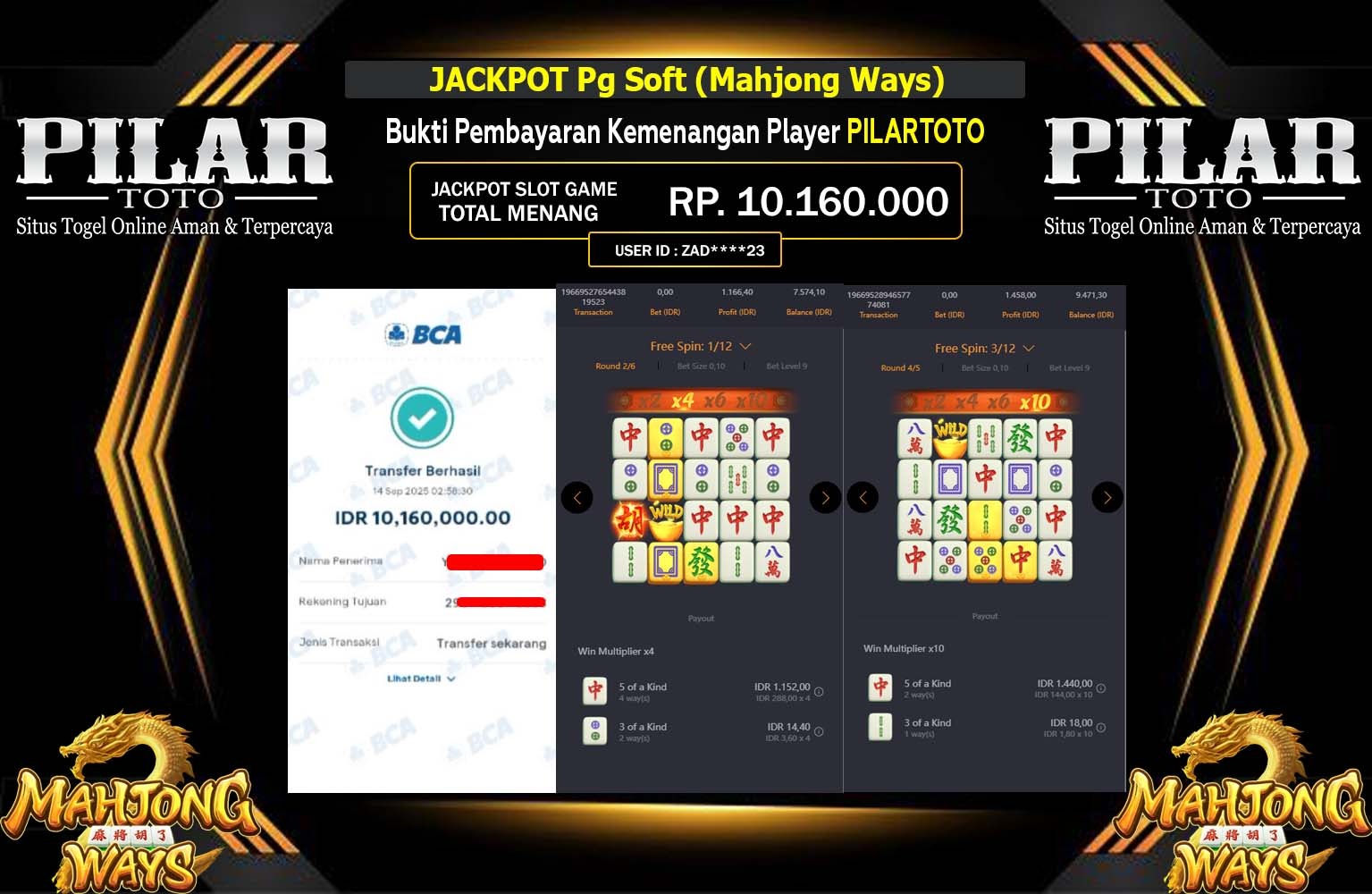 PILARTOTO JACKPOT PG SOFT (MAHJONG WAYS) Rp.10.160.000,- LUNAS