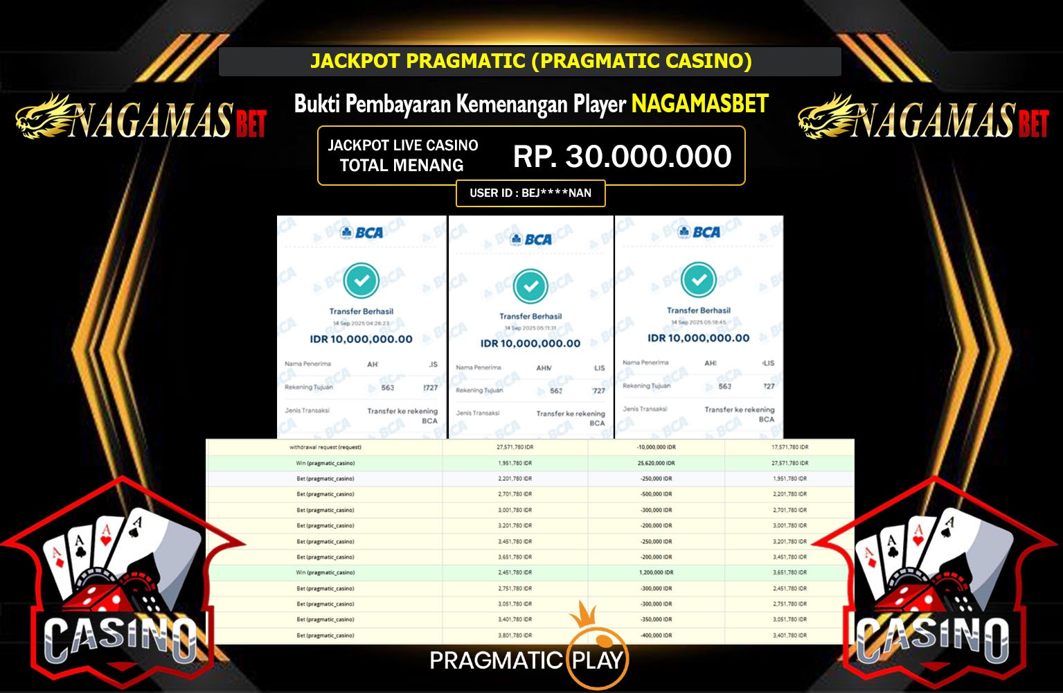 NAGAMASBET JACKPOT PRAGMATIC (PRAGMATIC CASINO) Rp.30.000.000,- LUNAS