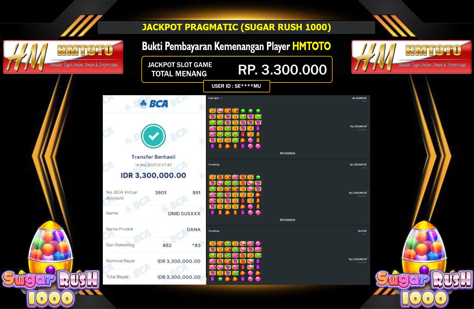HMTOTO JACKPOT PRAGMATIC (SUGAR RUSH 1000) Rp.3.300.000,- LUNAS
